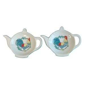 Set of 2 George Goode Fabrizio Rooster Tea Bag Holder Vintage 1985 Japan